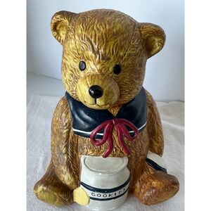 T-H-T Vintage 1994‎ Teddy Bear Cookie Jar Sailor Collar Ceramic Brown Large 11in